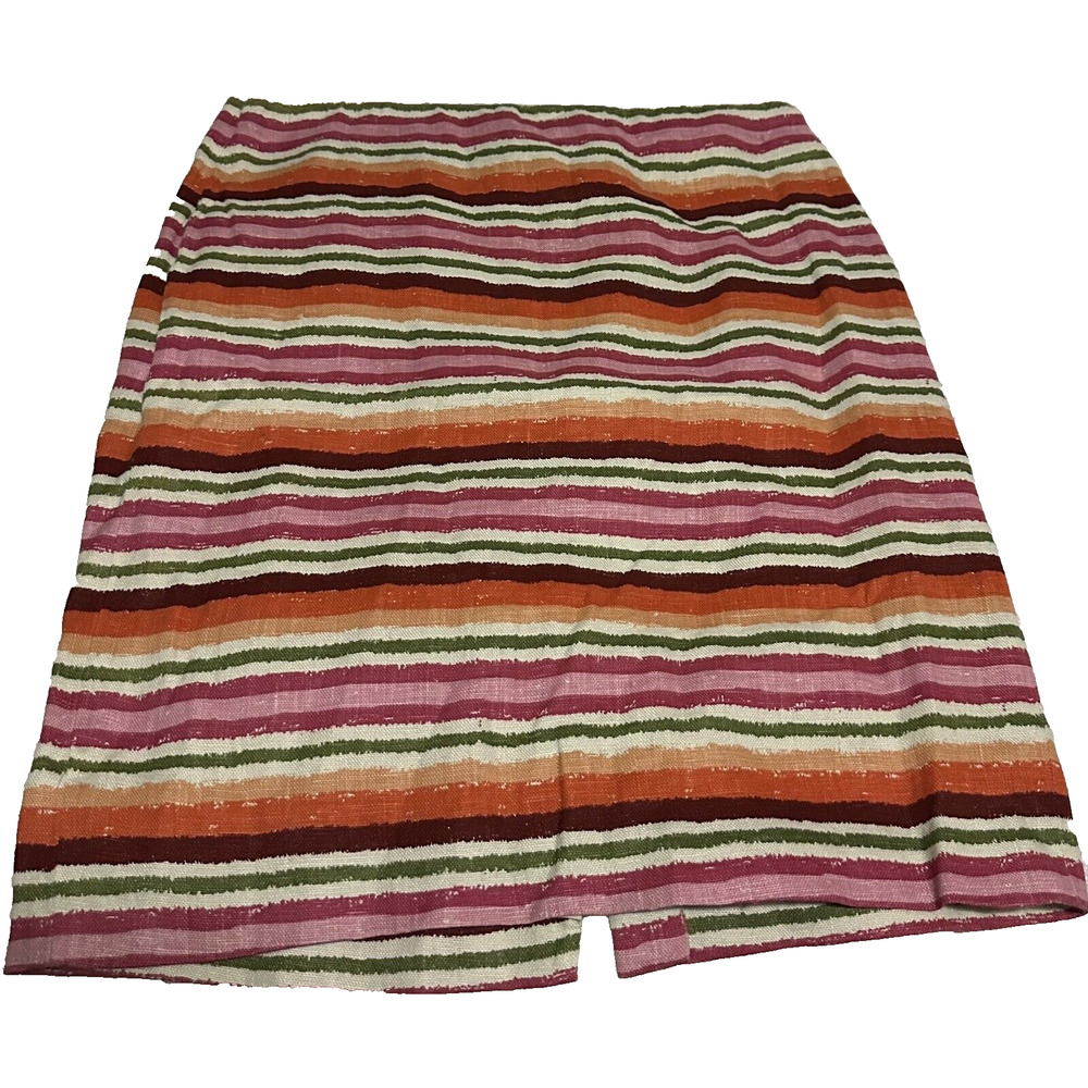 Talbots Pencil Straight Linen Skirt Womens Size 6 Colorful Striped Lined Zip